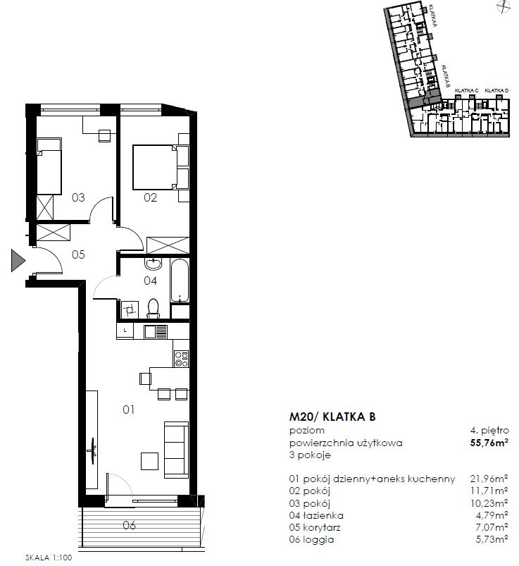 Mieszkanie, 3 pok., 56 m2, Koszalin Wenedów Przystanek Autobusowy, Tereny Rekreacyjne, (2)