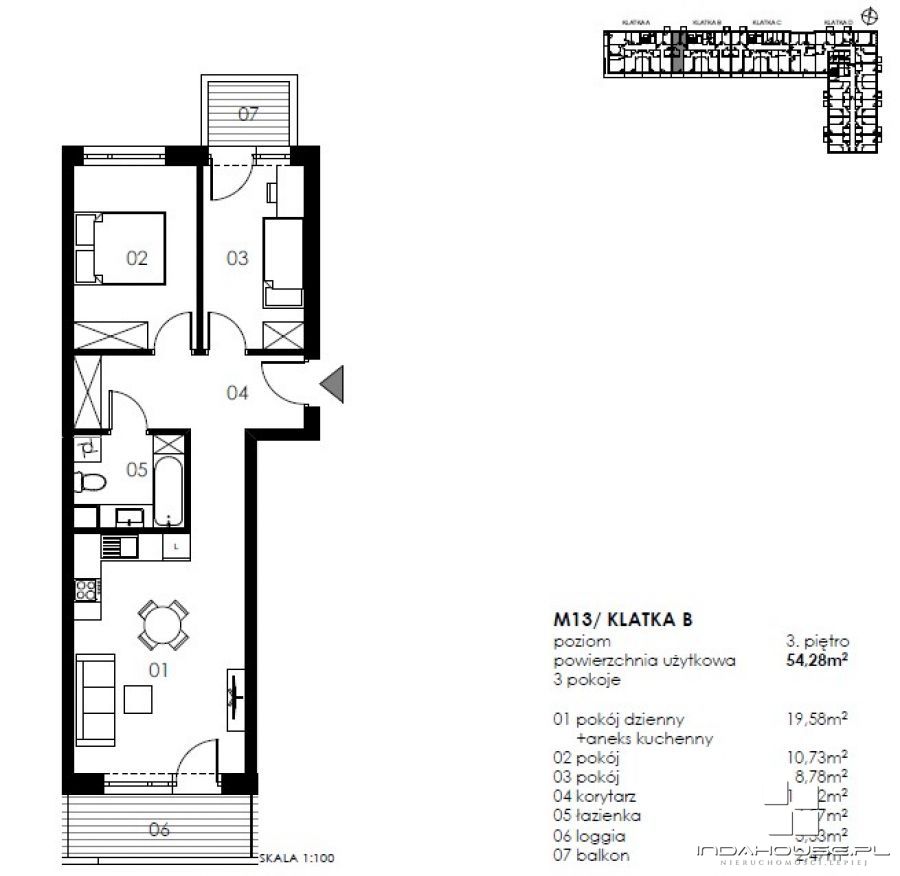 Mieszkanie, 3 pok., 54 m2, Koszalin  (2)