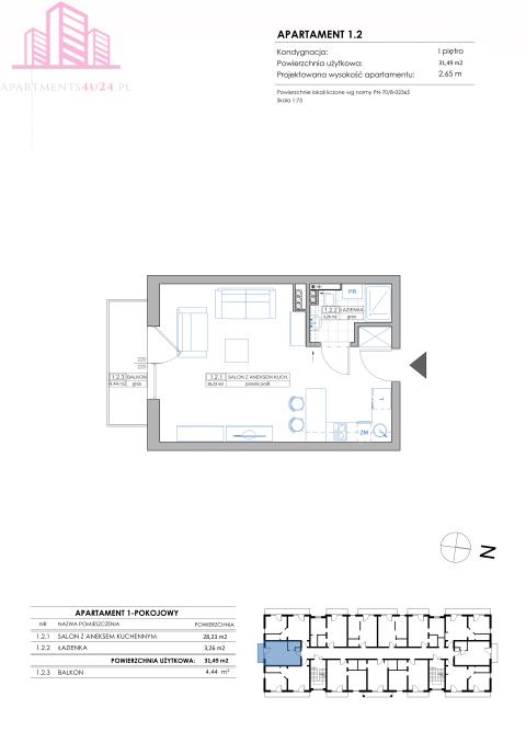 Mieszkanie, 1 pok., 31 m2, Kołobrzeg  (15)