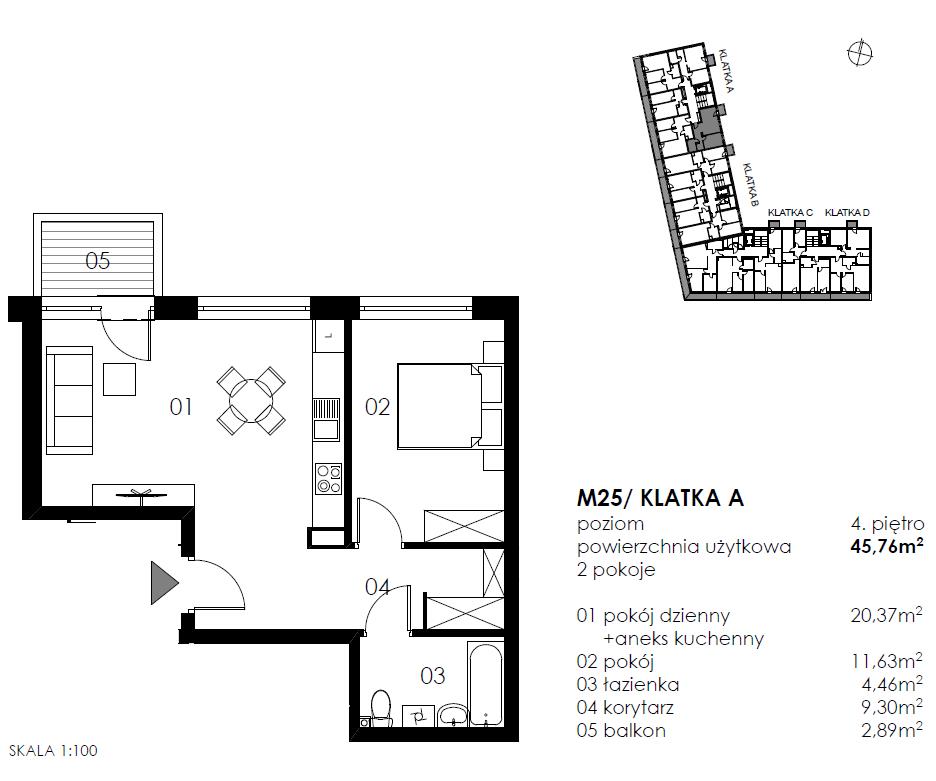 Mieszkanie, 2 pok., 46 m2, Koszalin Wenedów Przystanek Autobusowy, Tereny Rekreacyjne, (2)