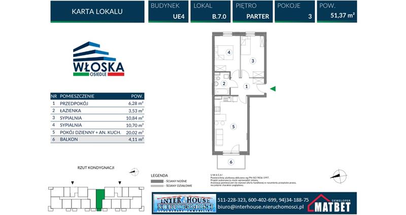 Mieszkanie, 3 pok., 51 m2, Koszalin Unii Europejskiej Centrum Handlowe, Jezioro, Kości (3)