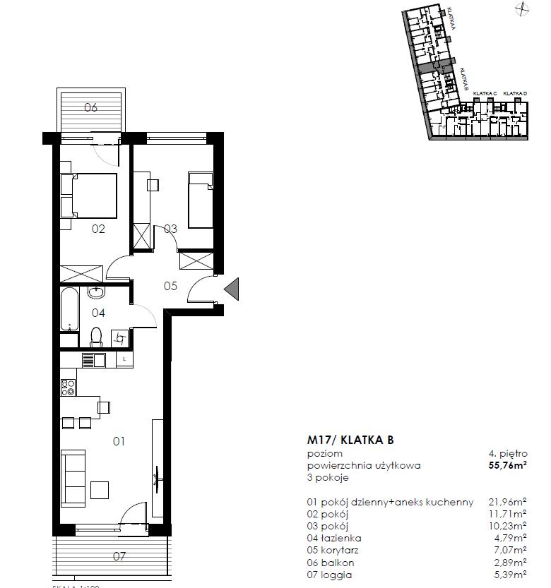 Mieszkanie, 3 pok., 56 m2, Koszalin Wenedów Przystanek Autobusowy, Tereny Rekreacyjne, (2)
