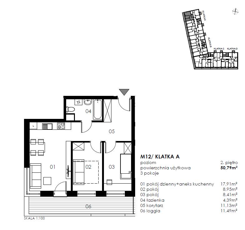 Mieszkanie, 3 pok., 51 m2, Koszalin Wenedów Przystanek Autobusowy, Tereny Rekreacyjne, (2)