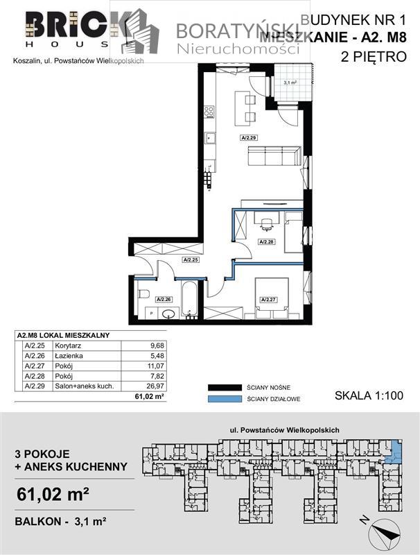 Mieszkanie, 3 pok., 61 m2, Koszalin  (6)