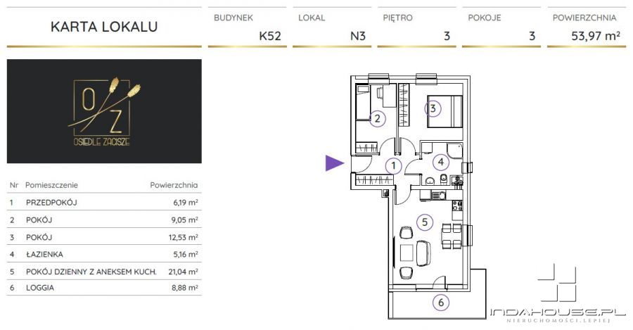 Mieszkanie, 3 pok., 54 m2, Koszalin Zacisze (2)