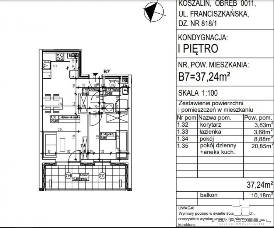 Mieszkanie, 2 pok., 37 m2, Koszalin  (2)