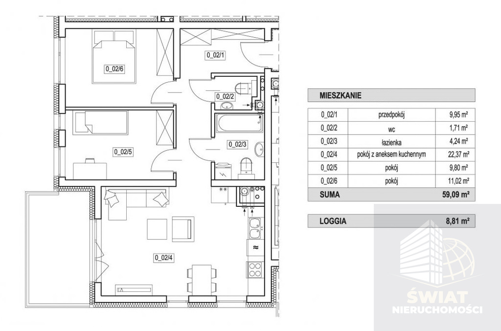Mieszkanie, 3 pok., 59 m2, Szczecin Żelechowa (3)