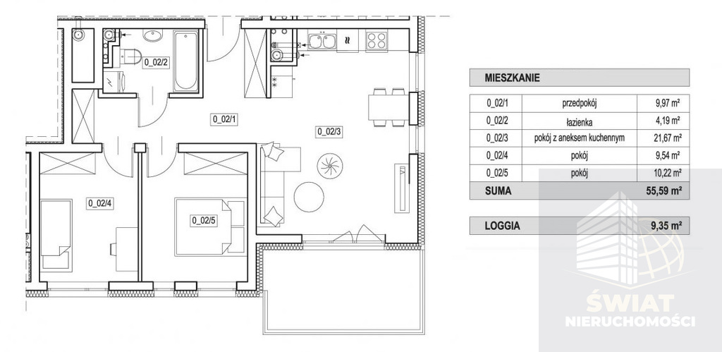 Mieszkanie, 3 pok., 56 m2, Szczecin Żelechowa (2)