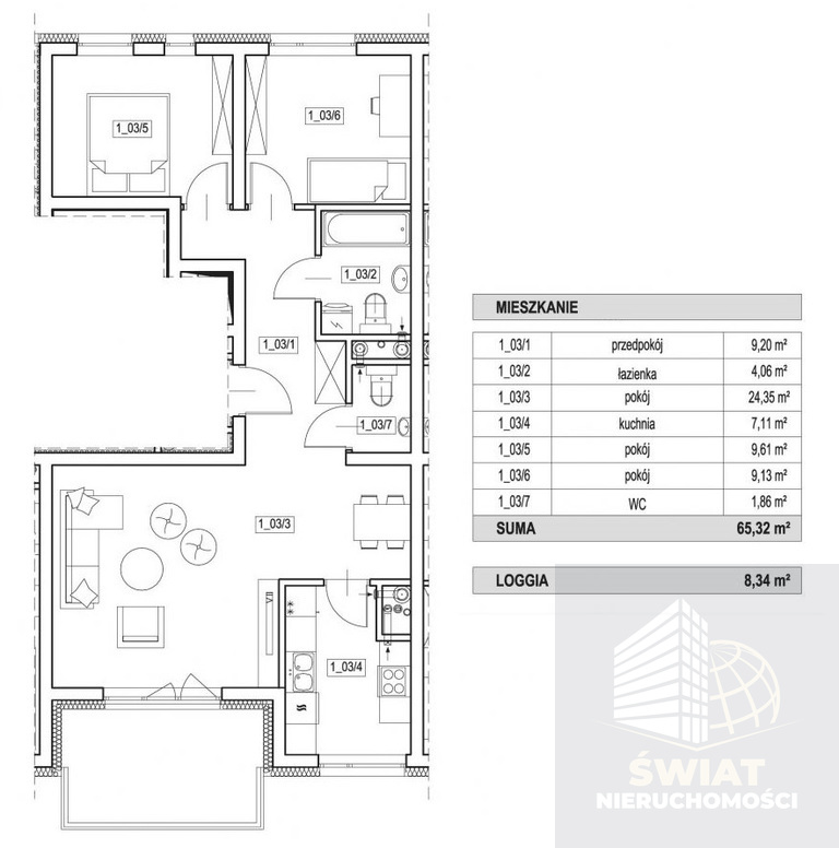  Trzy pokoje, oddzielna kuchnia + loggia  (4)