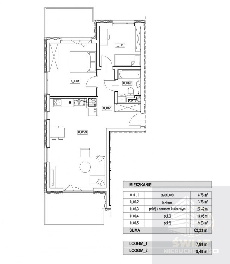 Trzy pokoje - parter - 2x loggia RYNEK PIERWOTNY (2)