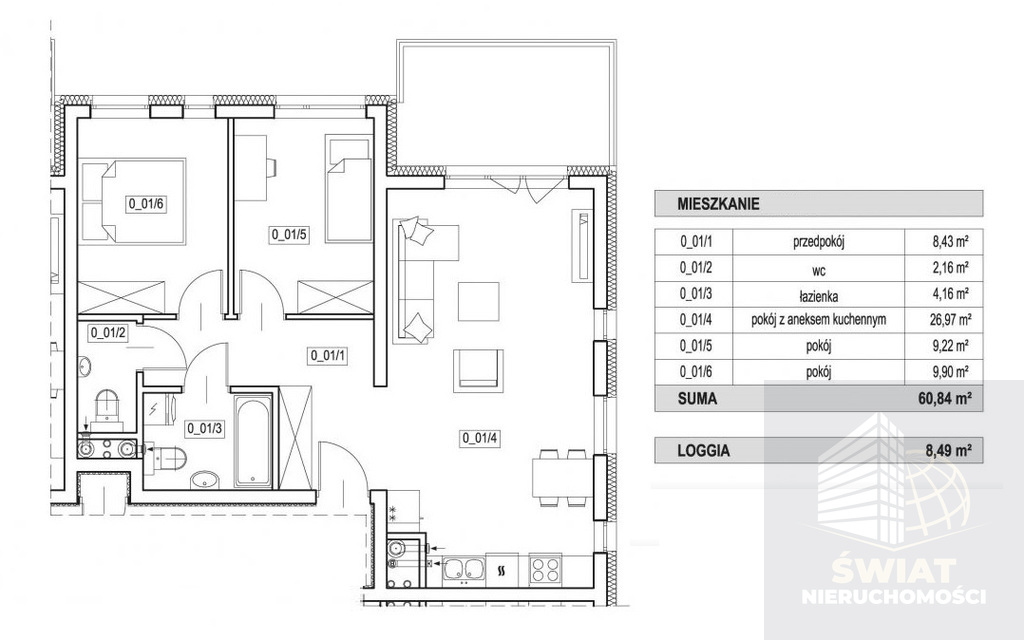Mieszkanie, 3 pok., 61 m2, Szczecin Żelechowa (2)