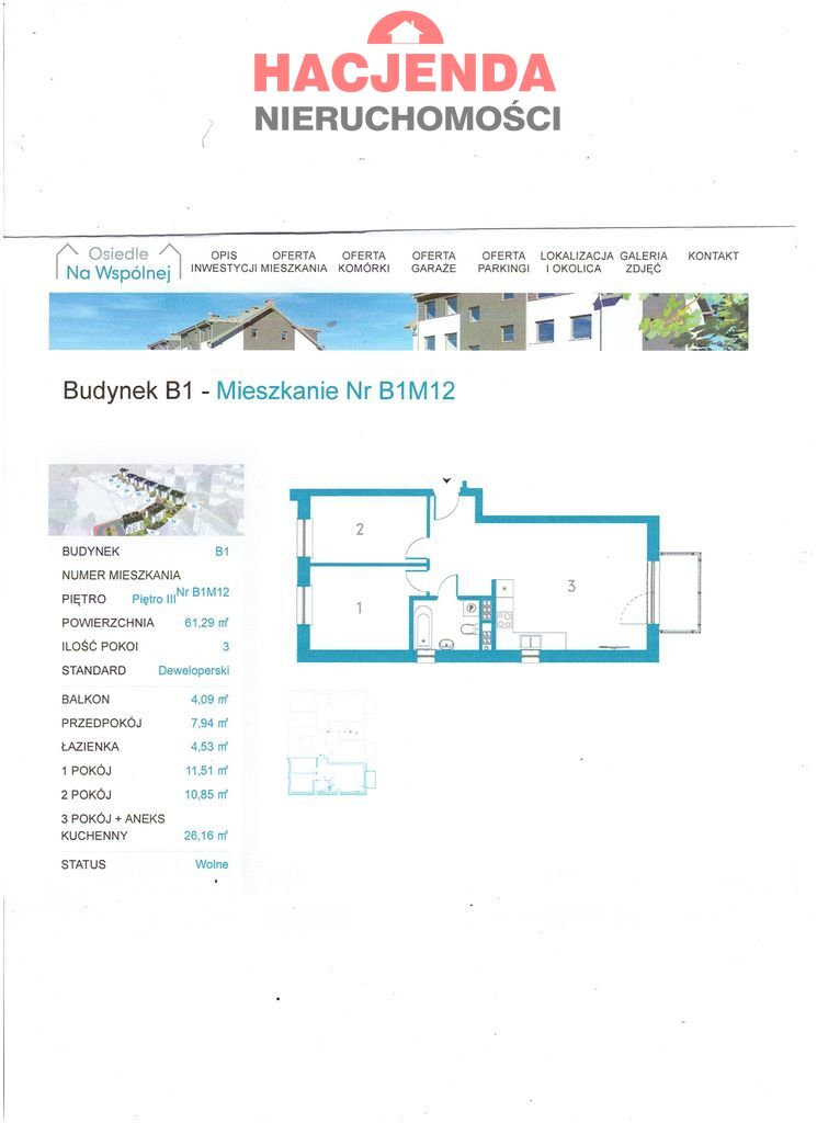 Mieszkanie, 3 pok., 61 m2, Police  (4)
