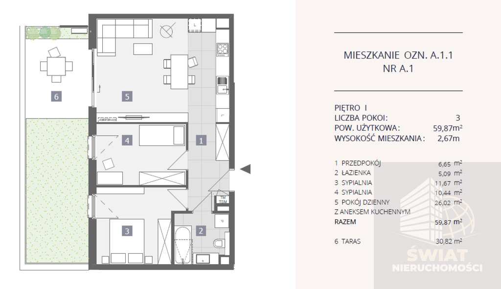 Wykończony apartament Dąbie 3 pokoje z tarasem (1)