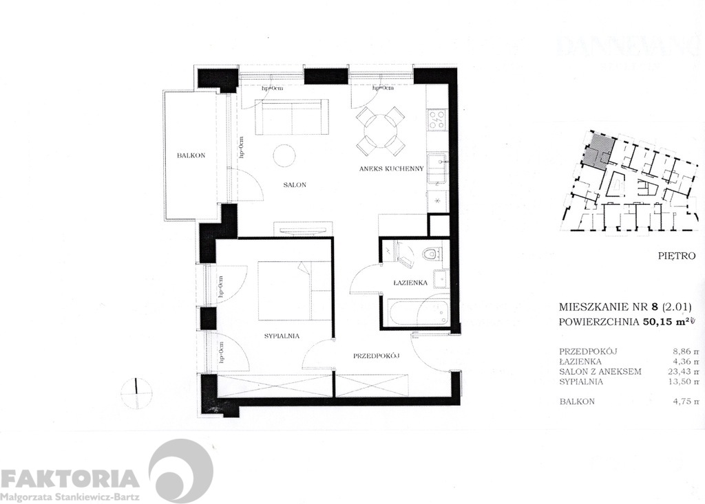 Nowa inwestycja 2 pokoje 50,15 m2, Ip. balkon 9 m2 (1)