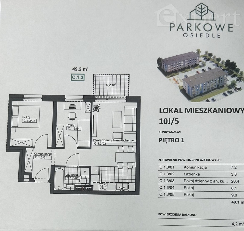 Osiedle Parkowe-3 pokoje, 1 piętro, balkon (8)
