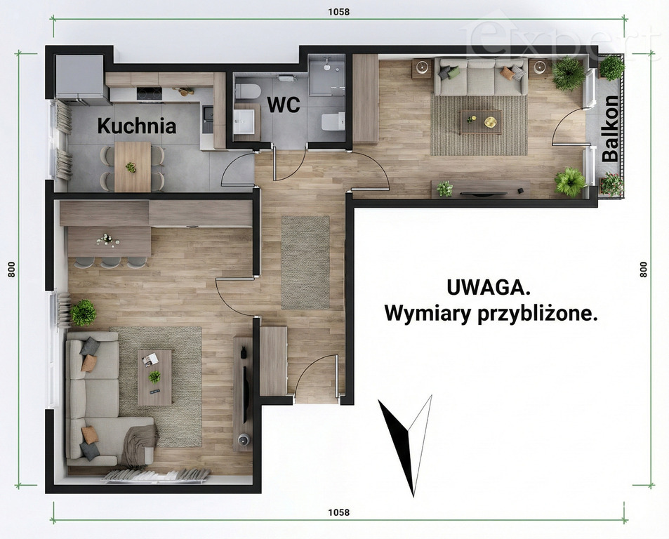 1 piętro, balkon, dwa pokoje ulica 1 Maja (14)