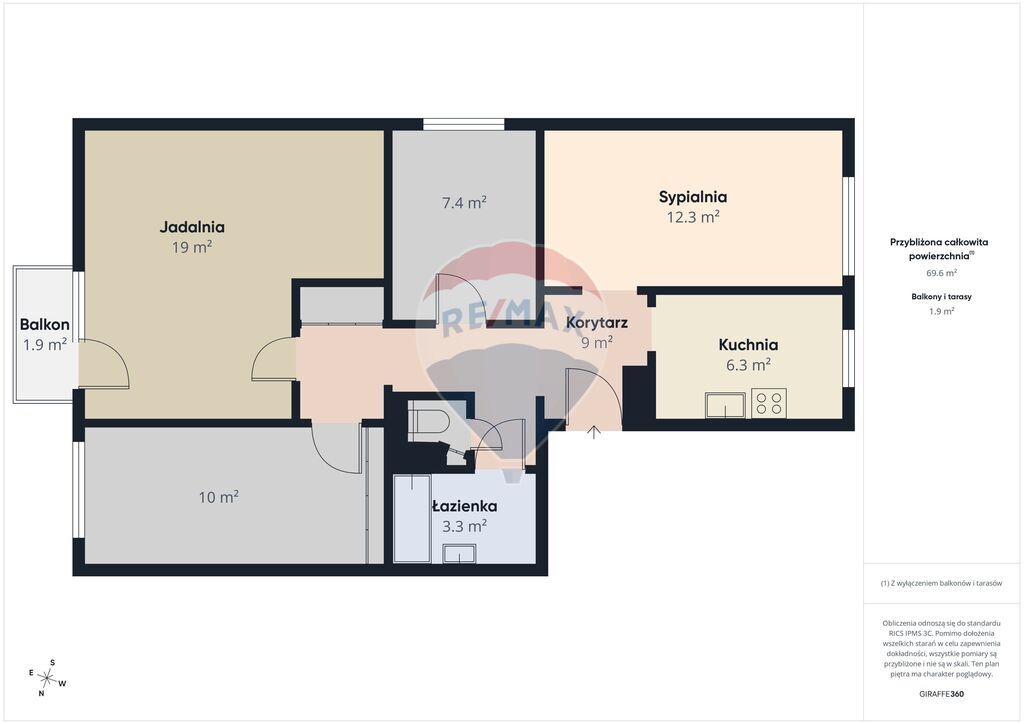 4 pokoje, 69 m2, Os. Bukowe: balkon, widna kuchnia (5)