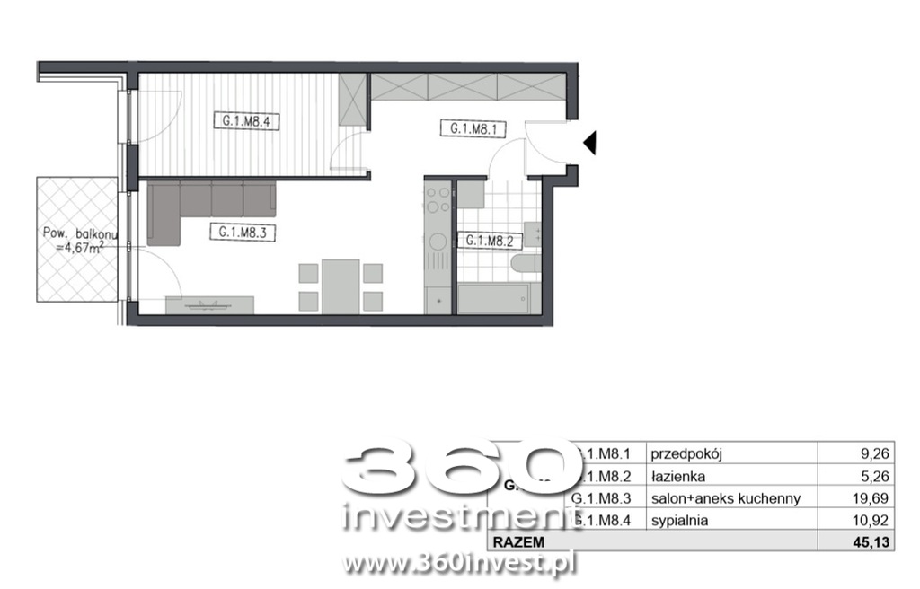 2 pok, 2026r, 45,13m2, balkon, miejsce postojowe (13)