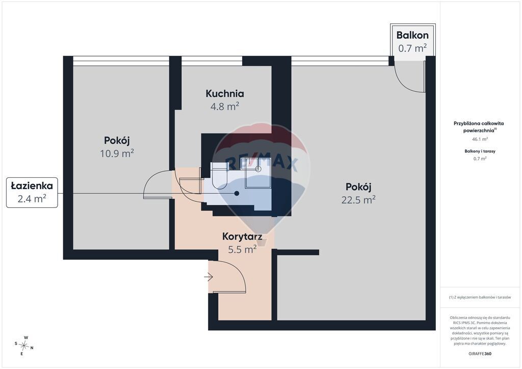 Mieszkanie 46 m2, spółdzielcze własnościowe prawo, I piętro, balkon! (3)